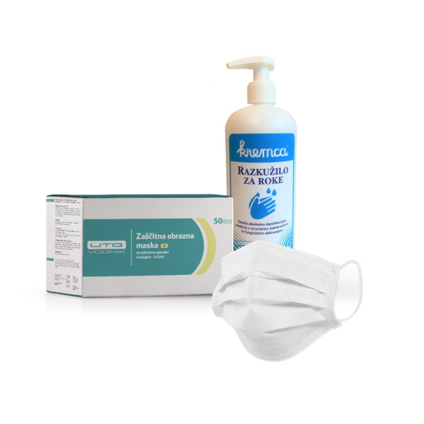 PAKET - ZAŠČITNA OBRAZNA MASKA 50 kosov   RAZKUŽILO KREMCA 500ml
(slika je simbolična)